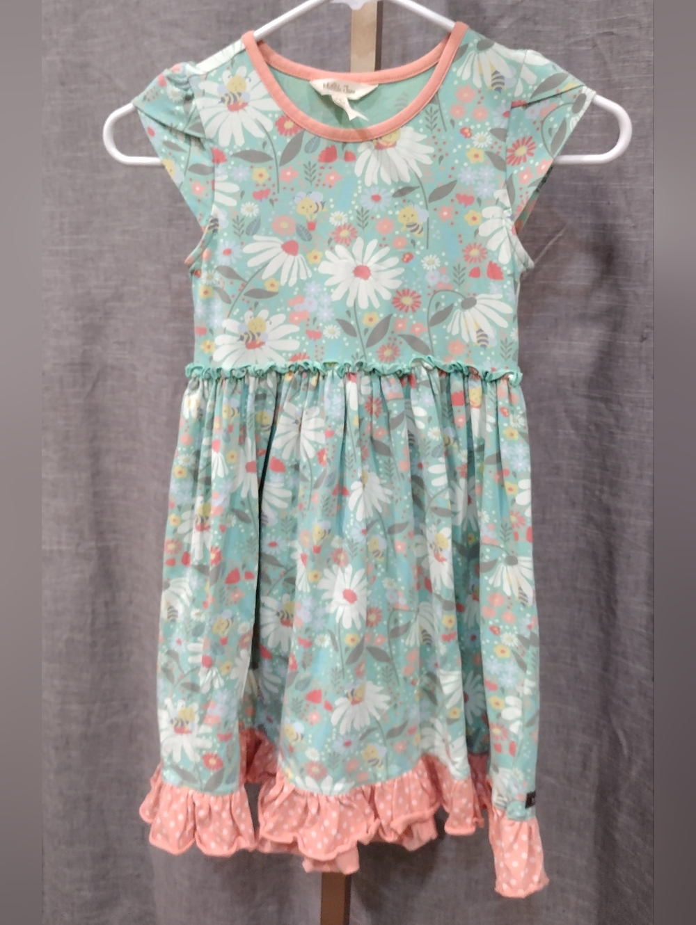 Matilda Jane Mint Floral Dress with Peach Ruffle Trim
